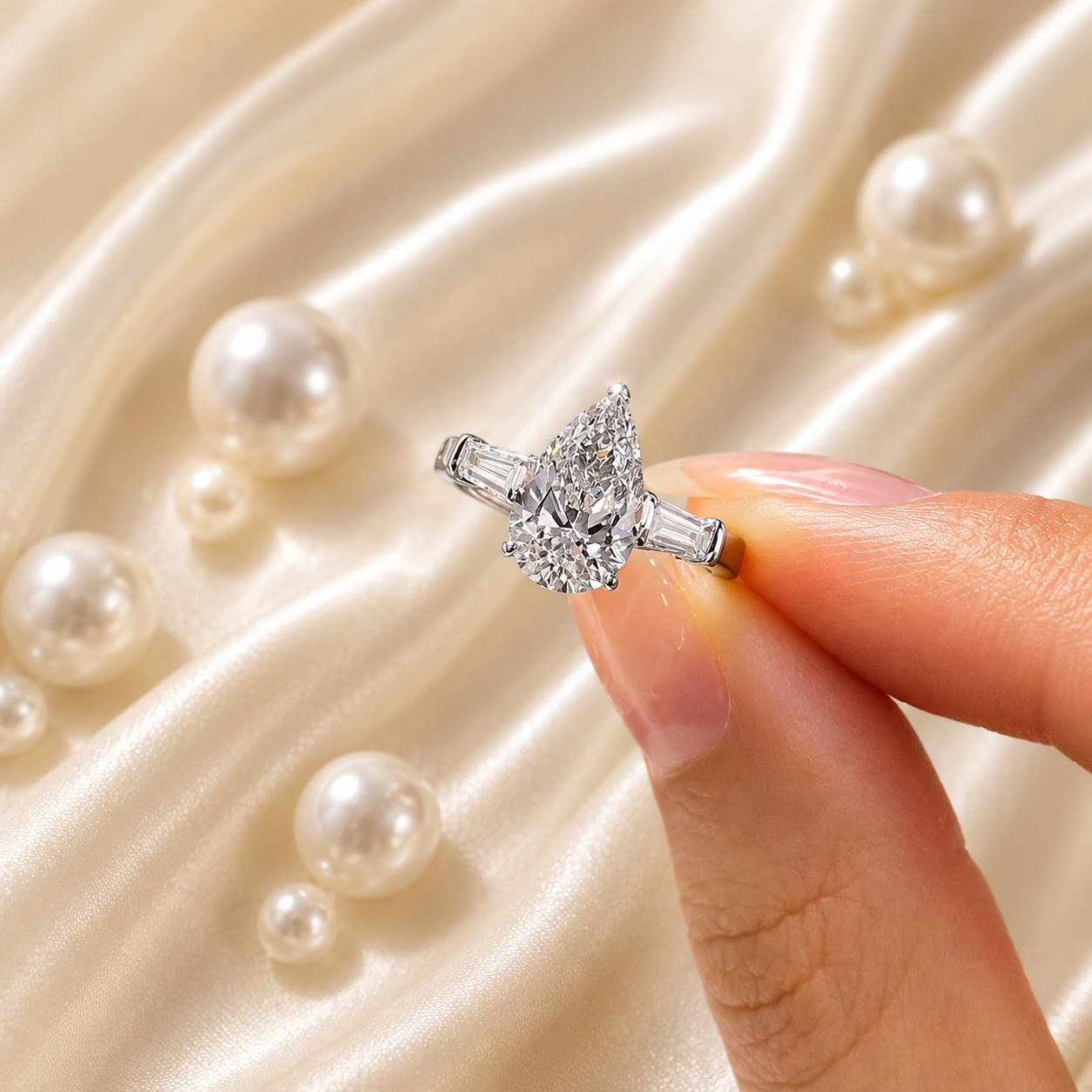 Sale ! 14k White Gold Diamond Engagement Ring IGI Lab Grown 5.80 Carat Pear Cut