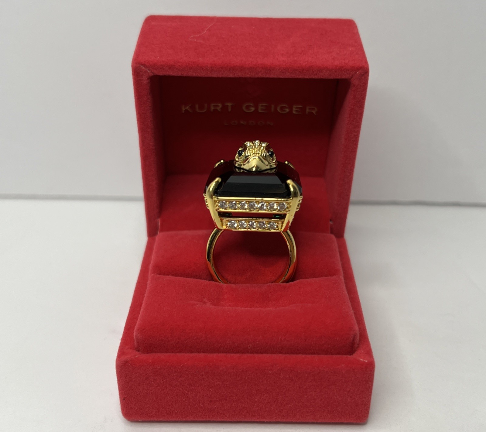 Kurt Geiger London Large Green Gold Tone Eagle Head Cocktail Ring Size 7 New