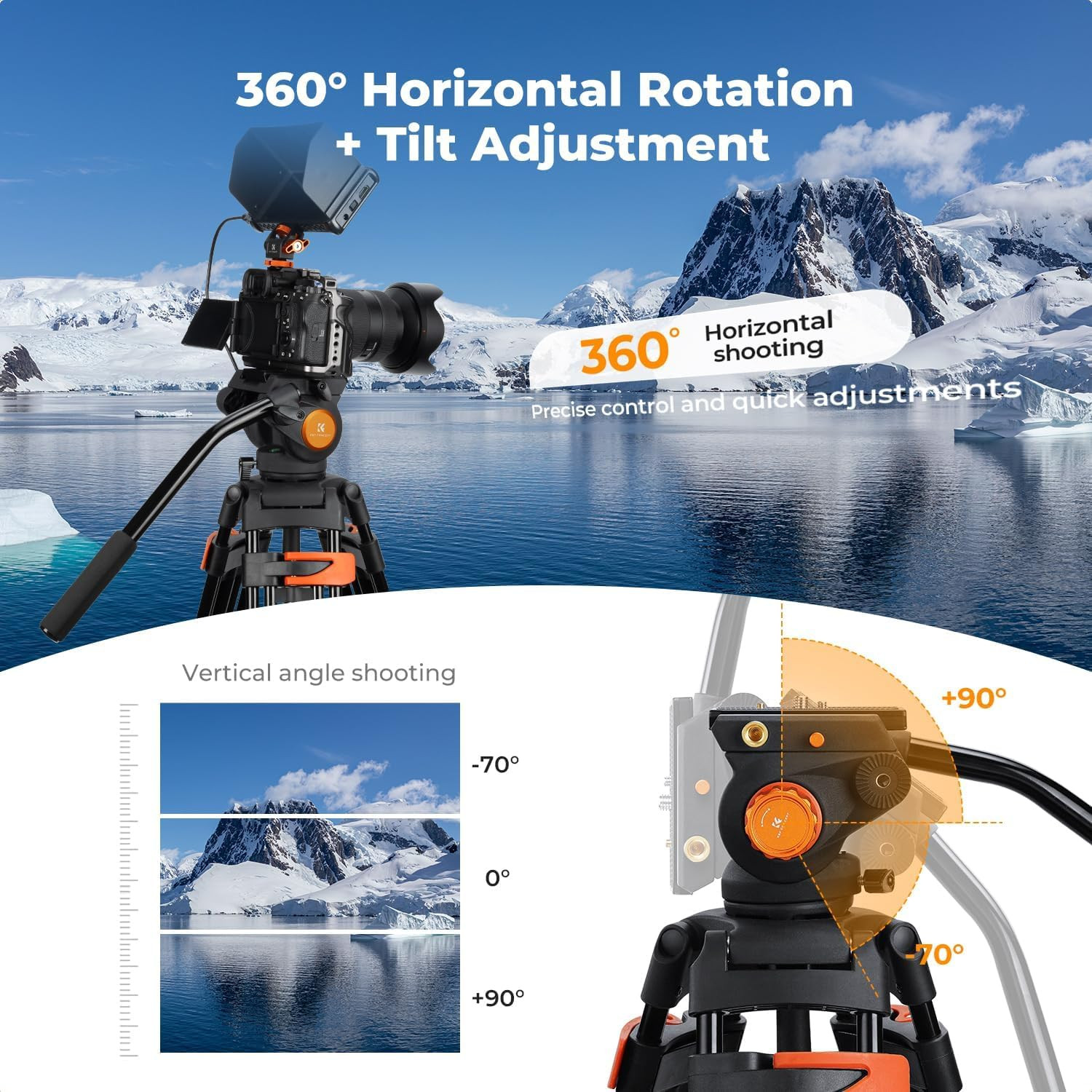 80″ Video Tripod with Fluid Head | Heavy Duty Aluminum Tripod, Smooth Damping, Q