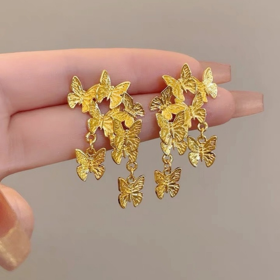 Retro Gold-plated 3D Butterfly Cluster Tassel Fashion Dangle/Drop Earrings