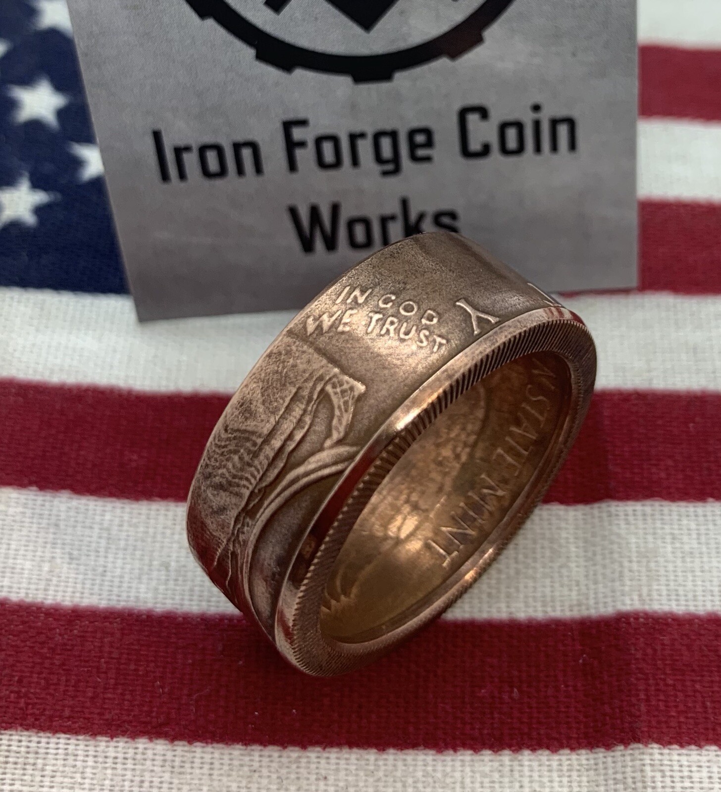 1/2 Oz Copper Walking Liberty Coin Ring. Half Ounce