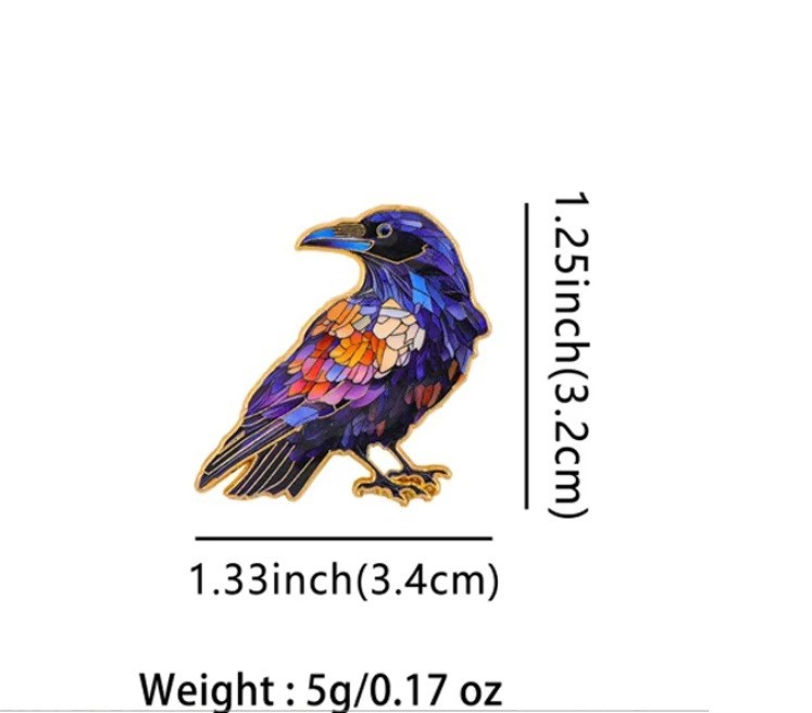 Colourful Raven Enamel Pin Badge Brooch Bird Jewellery Gift Gothic Nature