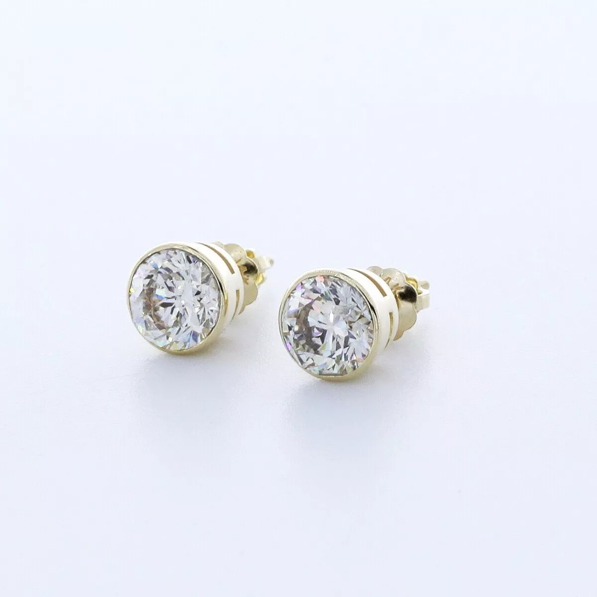 Stud Earrings Classic Bezel Set 14K Gold 1.60 Carat Round Natural Diamond H SI2