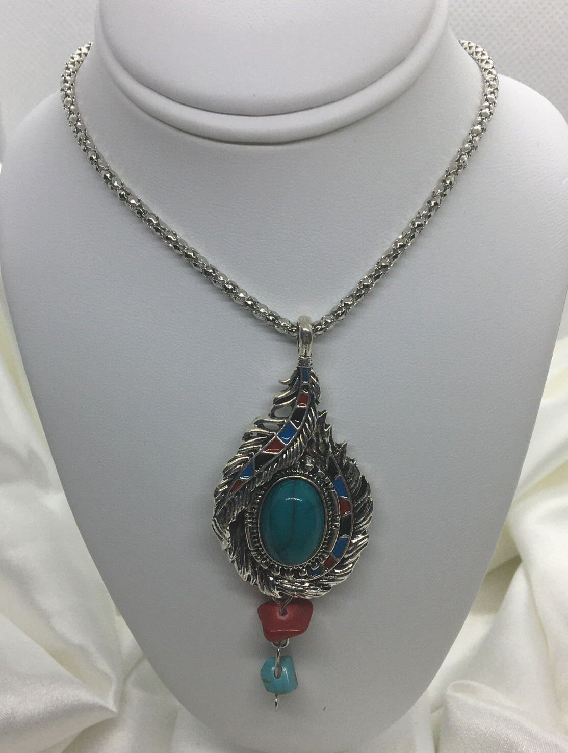 Chakra Healing Carnelian Necklace Bohemian Retro 20-22 Inch Silver-Tone New 1883