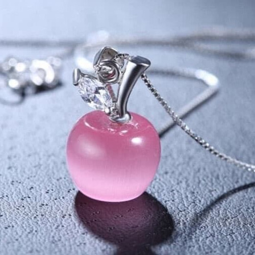 Pink/Red Apple Pendant Necklace – Beautiful Crystal Gift, Teacher, Fruit
