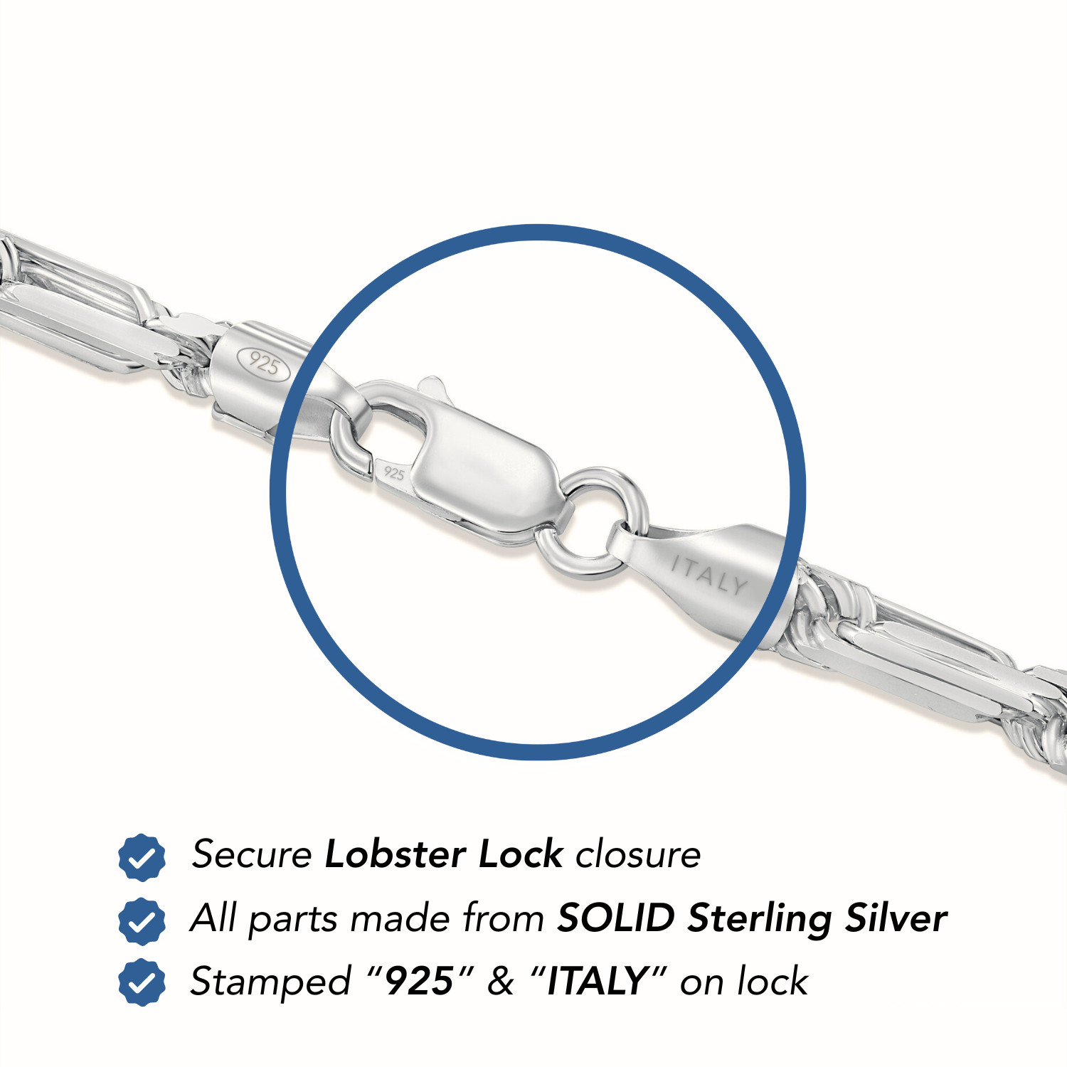 Solid 925 Sterling Silver 4.5mm6.5mm Figarope Chain Milano Italian Bracelet 7″8″
