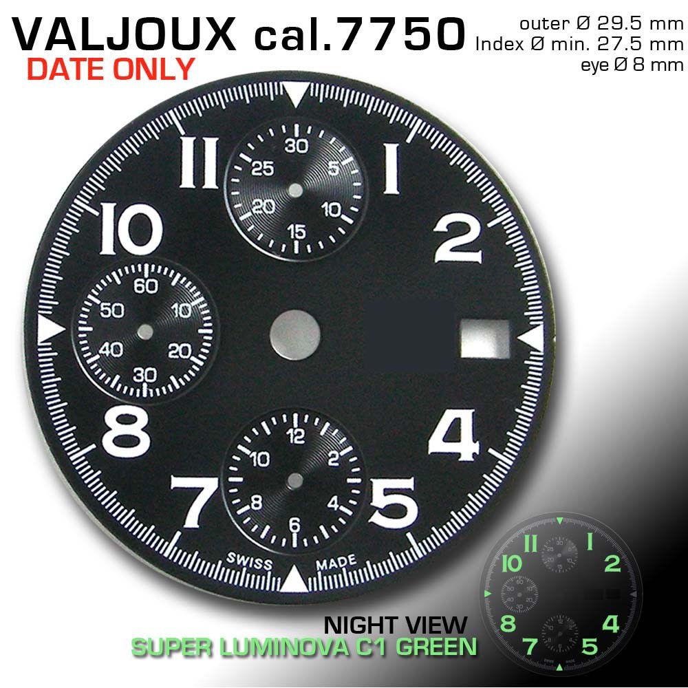 DIAL FOR MOVEMENT ETA VALJOUX 7750, Ø 29.5 mm, DATE ONLY, BLACK