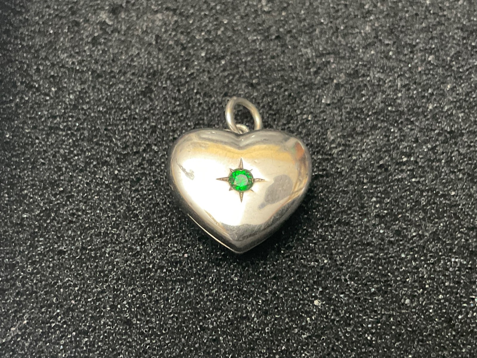 Sterling Heart Locket Pendant Signed YL 925 Rev. Emerald Gemstone