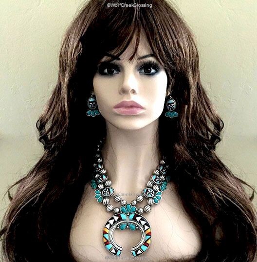 NAVAJO SUNRISE NECKLACE EARRINGS JEWELRY SET NAJA MOSAIC CRESCENT MOON FREE SHIP
