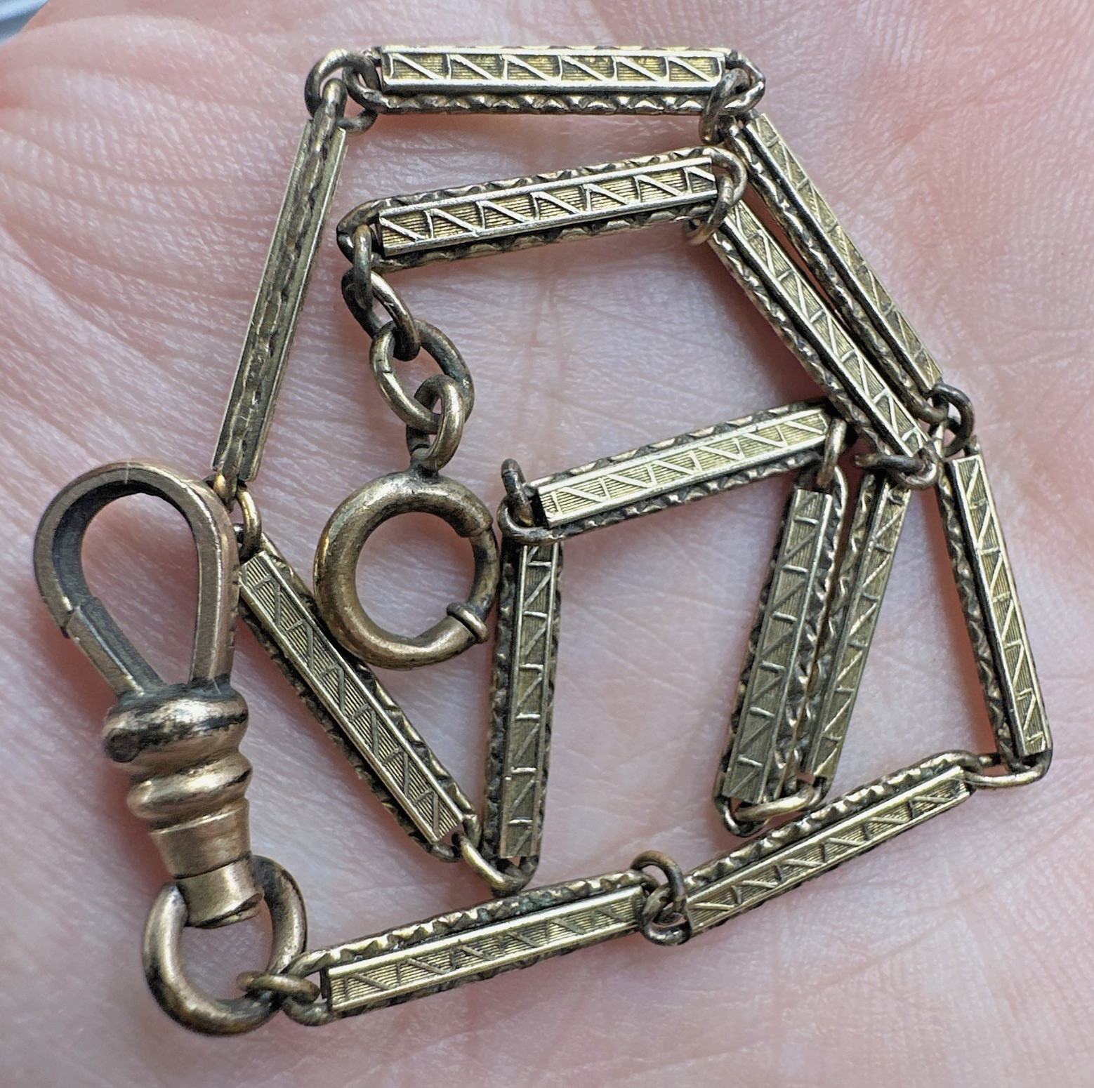 Vtg Henry F. Barrows Art Deco Gold Filled 11″ Bar Link Pocket Watch Chain 8.18g
