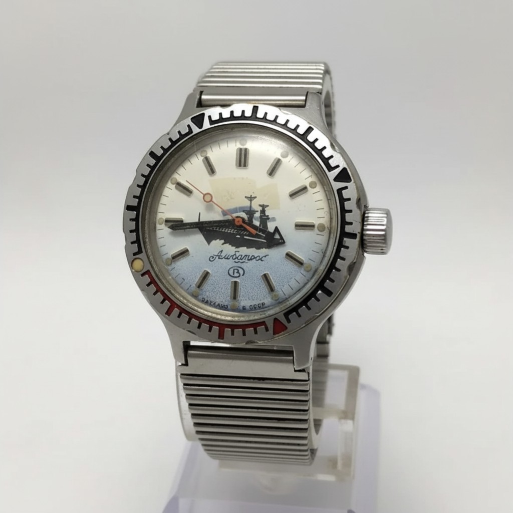 Vintage Mens Watch Vostok Amphibia Aircraft Carrier Albatross USSR Blue Dial 155