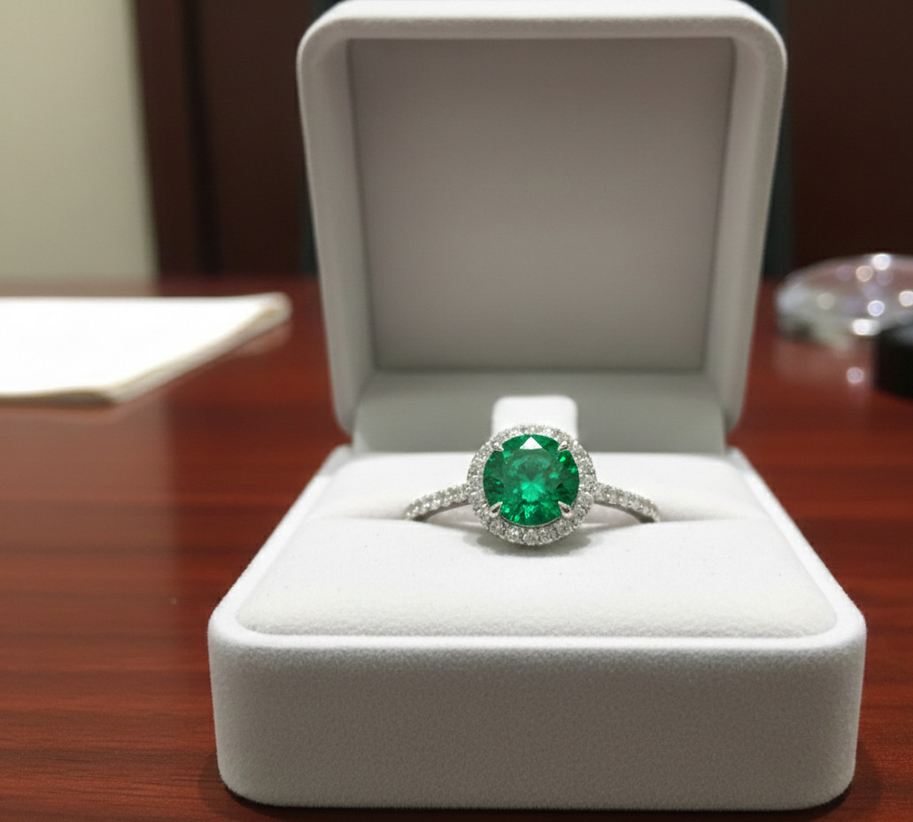 1.90 Ct Natural Emerald Diamond Propose Ring 14K White Gold Round Cut Size 8