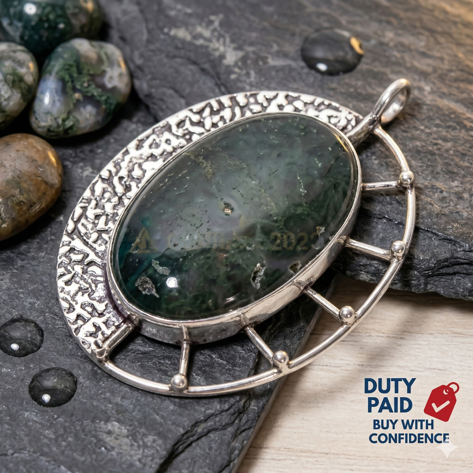 Oval Genuine Ocean Jasper Channel Set Mother Wedding Pendant Jewelry 925 Silver