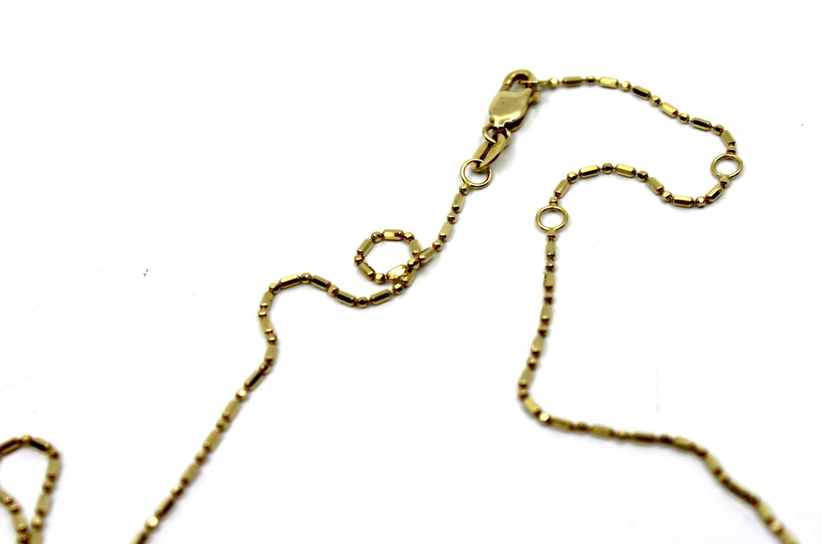 14K Solid Yellow Gold Bead Station Chain Necklace 16-18″ Dainty Adjustable Lobst