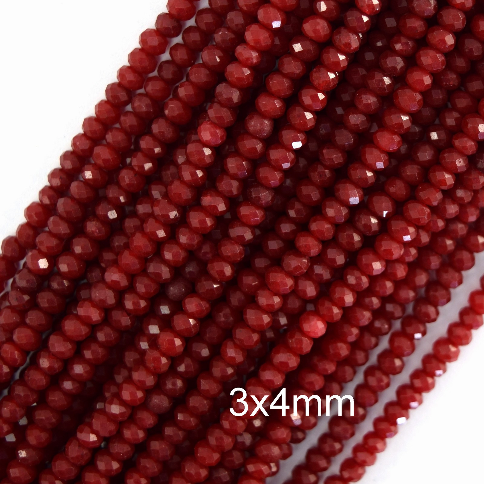 3x4mm faceted ruby red jade rondelle beads 15″ strand