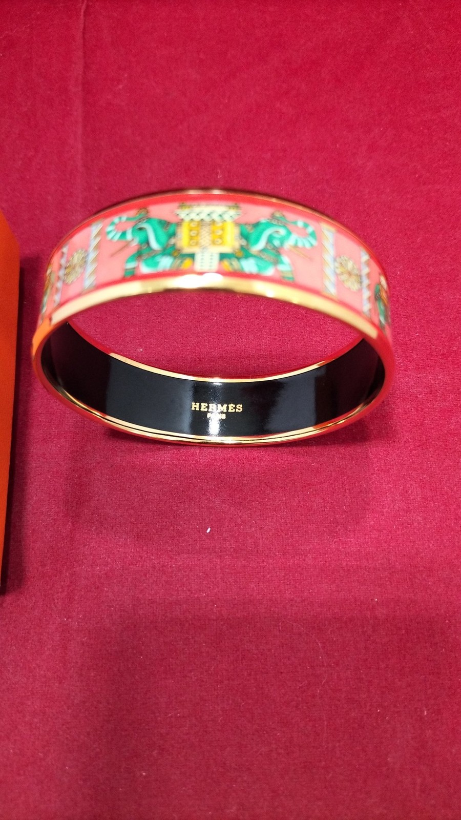 Hermes Enamel Bangle GM Elephant Design Bracelet 20cm #M-603