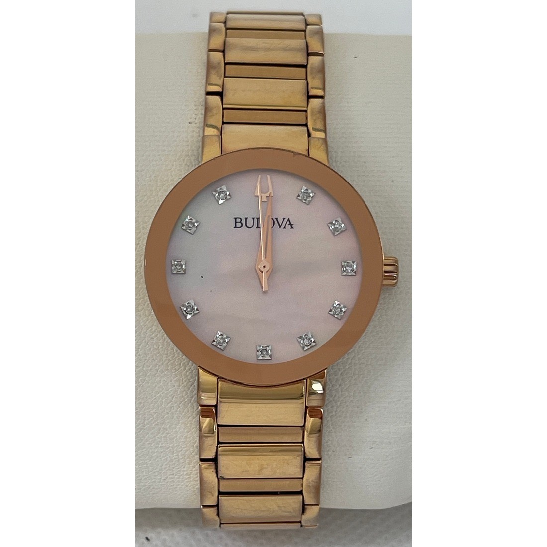 Bulova Futuro Diamond Women’s Rose Gold Tone Plated Steel Quartz Watch 97P132