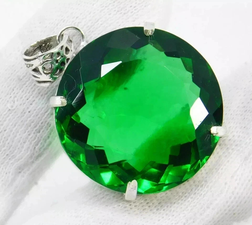 Natural 90.20 Ct+ Tsavorite Garnet Certified 925 Solid Silver Pendant Gemstone