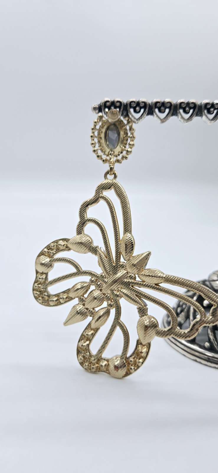 Butterfly Chandelier Earrings Crystal Pierced Gold Tone Dangling Bridal 3.75 in