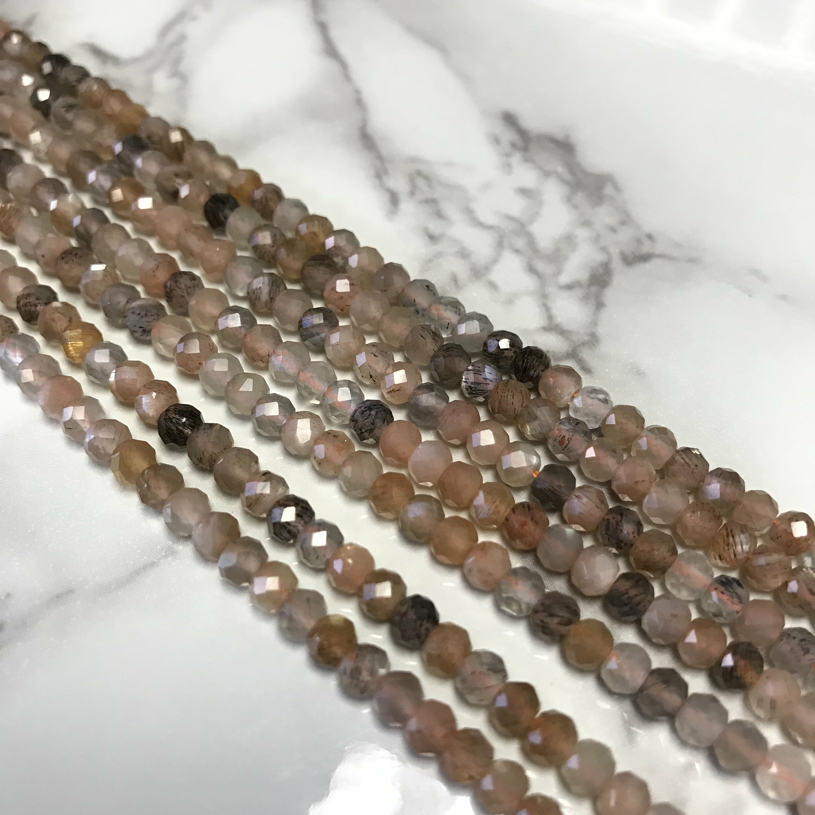 Natural Multi-Color Moonstone Faceted Rondelle Beads 2x3mm 3x4mm 15.5″ Strand