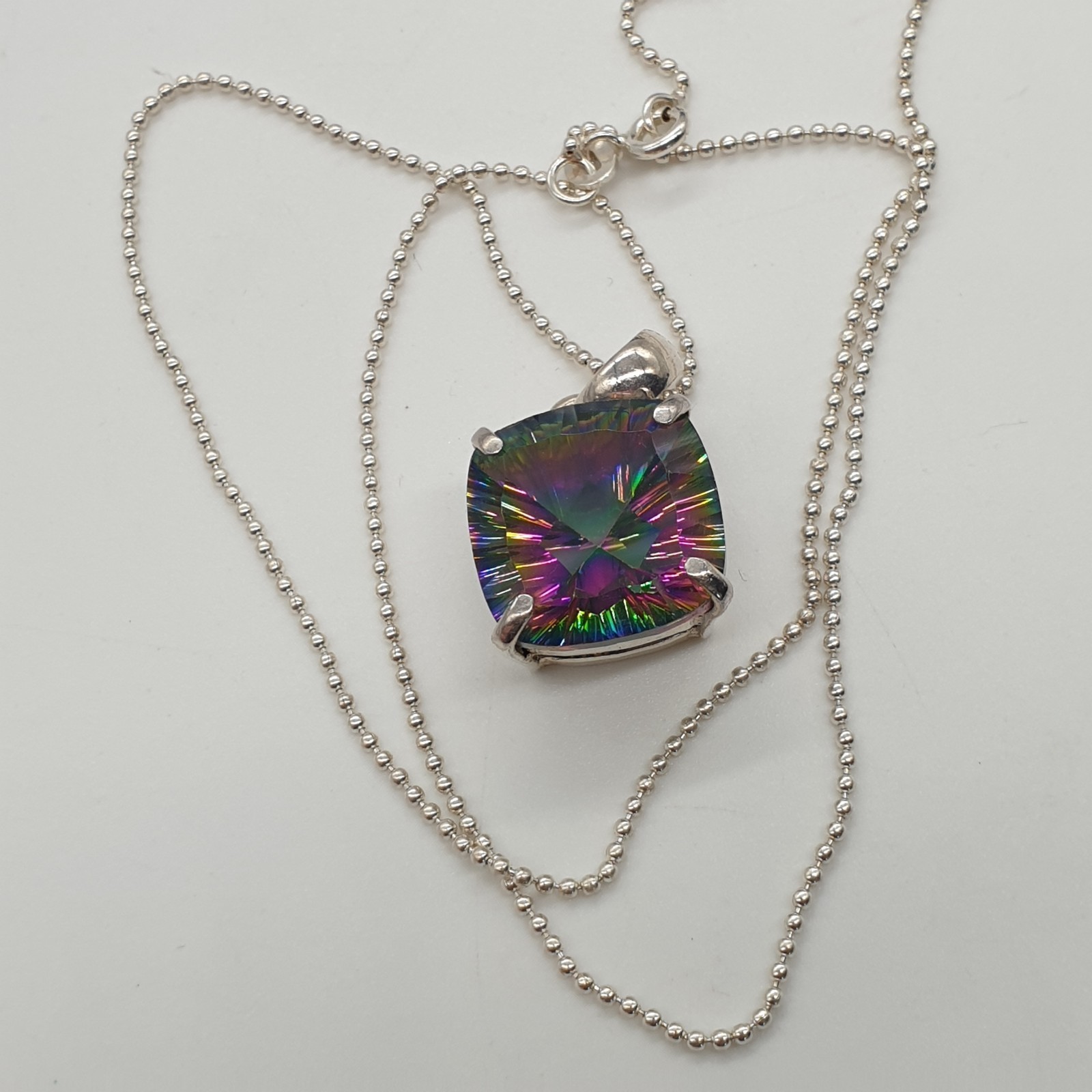 925 Sterling Silver Chain Pendant Necklace Rainbow Watermelon Crystal 45.5cm