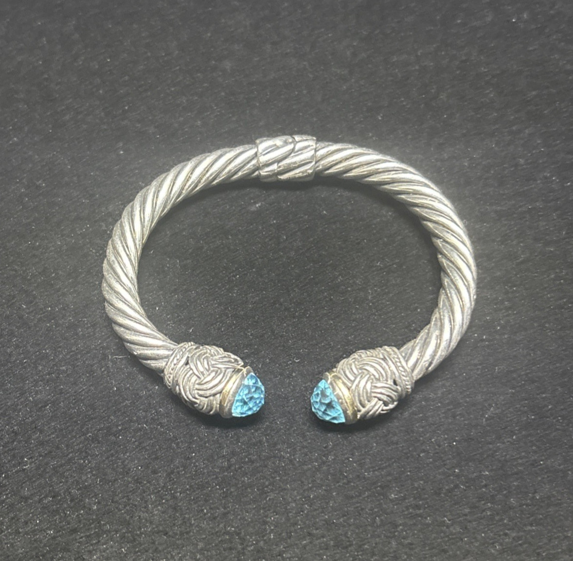 Effy 18K Yellow Gold Sterling Silver Blue Topaz Hinge Bangle Bracelet