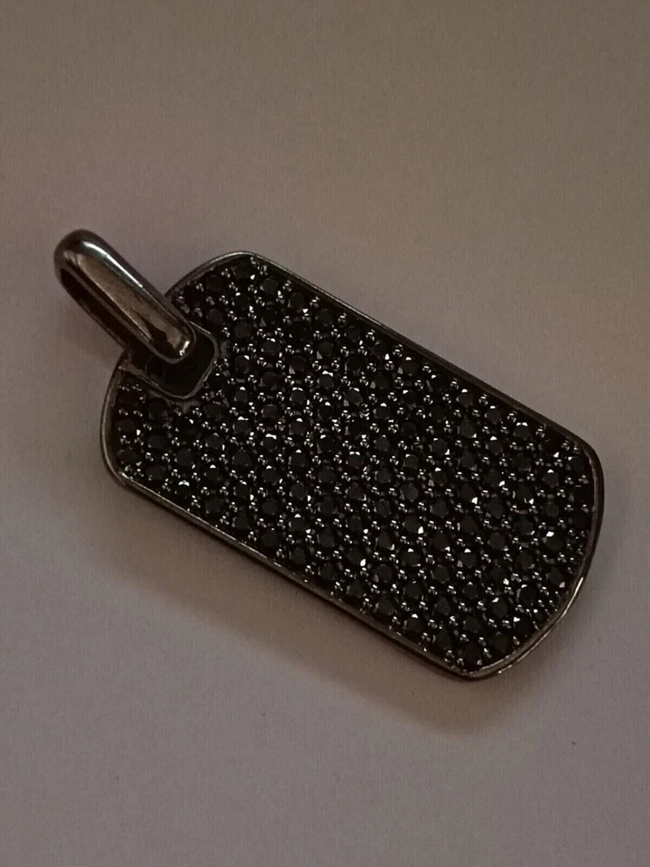 2Ct Lab Created Round Cut Diamond Black Dog Tag Pendant 14K Black Gold Plated