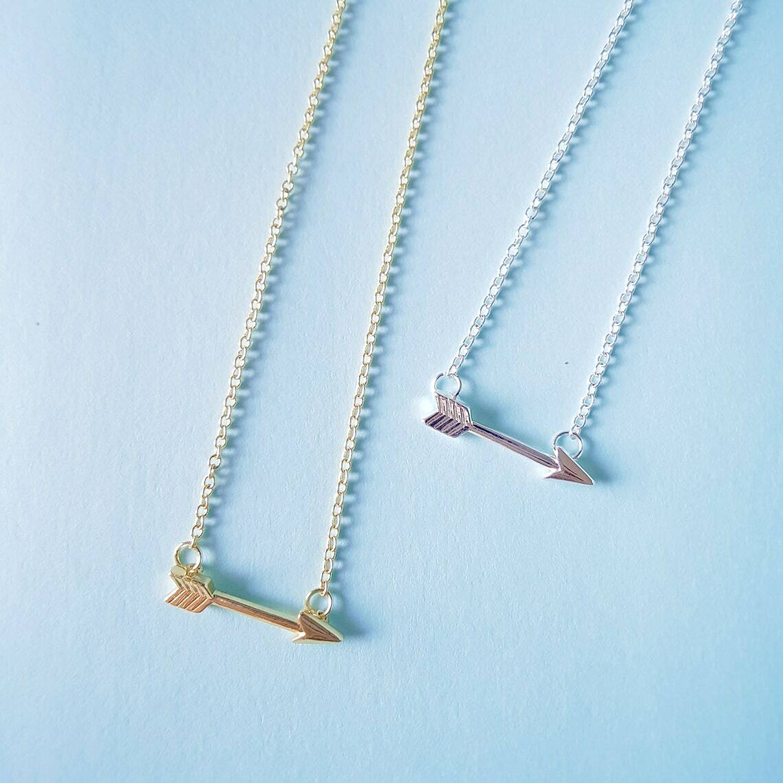 Silver or Gold Plated Cupid’s Arrow Necklace Pendant Black Widow