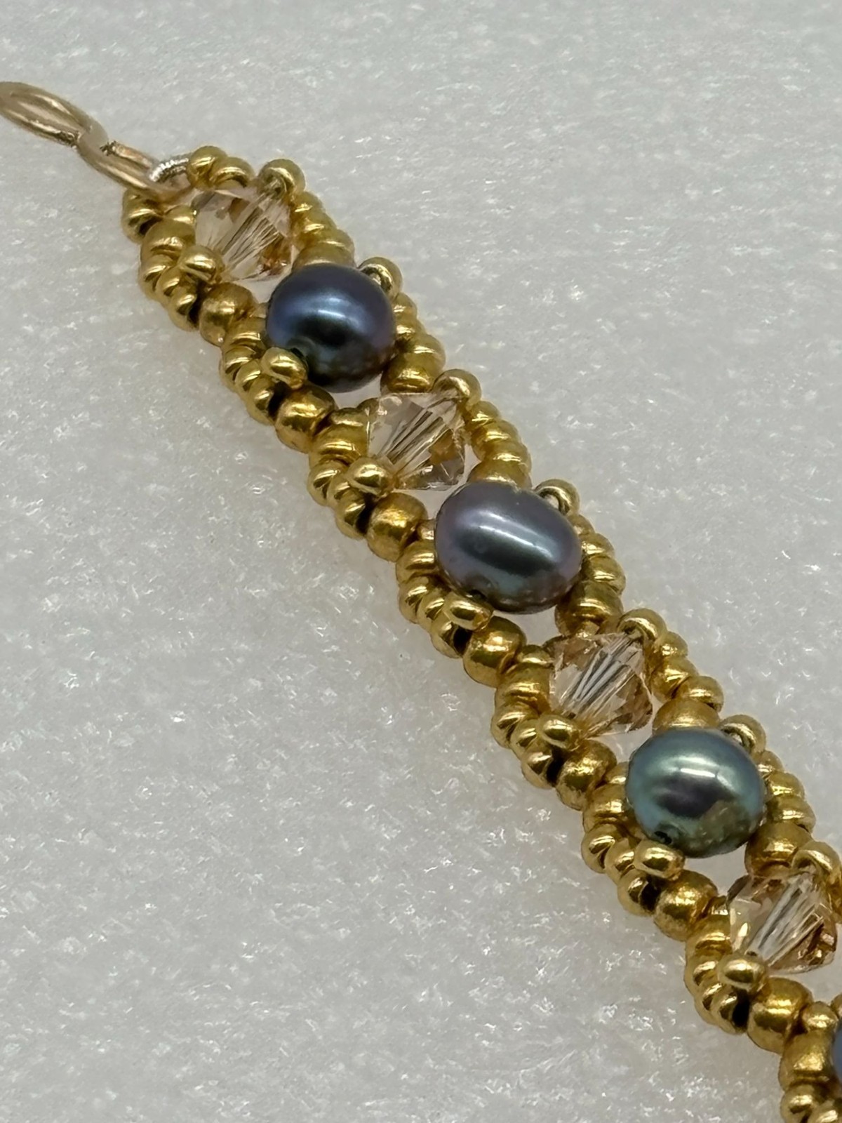 Artisan Made Bracelet Freshwater Pearls Swarovski Crystals 14K GF Clasp Unsigned