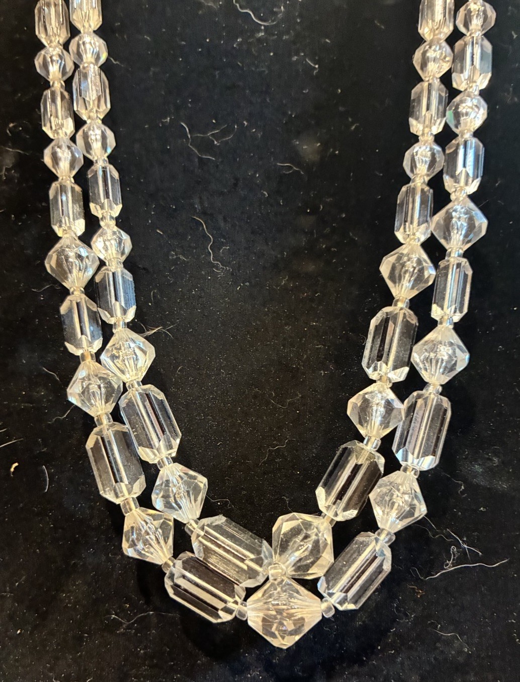 Vintage Crystal Bicone Bead Double Strand Western Germany Necklace Barrel Clasp