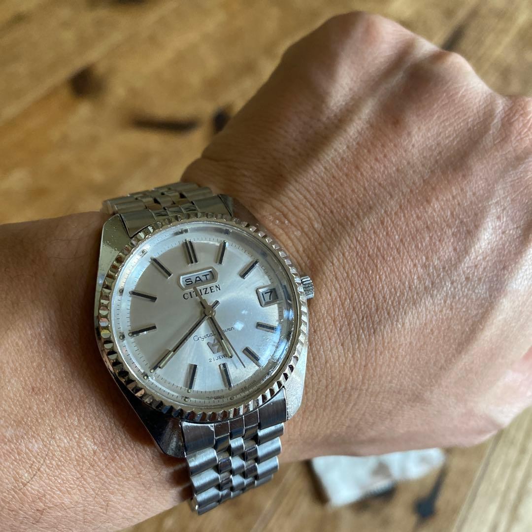 CITIZEN Crystal Seven 21 Jewels Automatic Watch Silver Dial Day-Date
