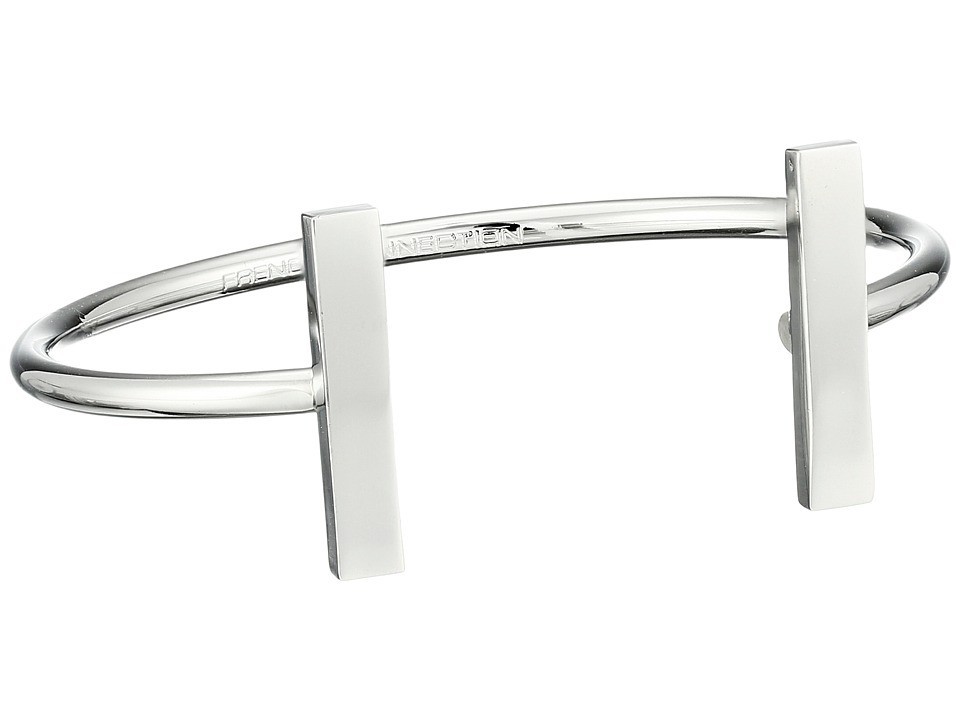 French Connection Bar End Open Cuff Bracelet Silver Tone Modern Minimalist