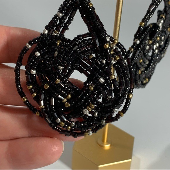 Woven Black Silver Gold Seed Bead Earrings Boho Artsy Bohemian Gypsy Whimsigoth