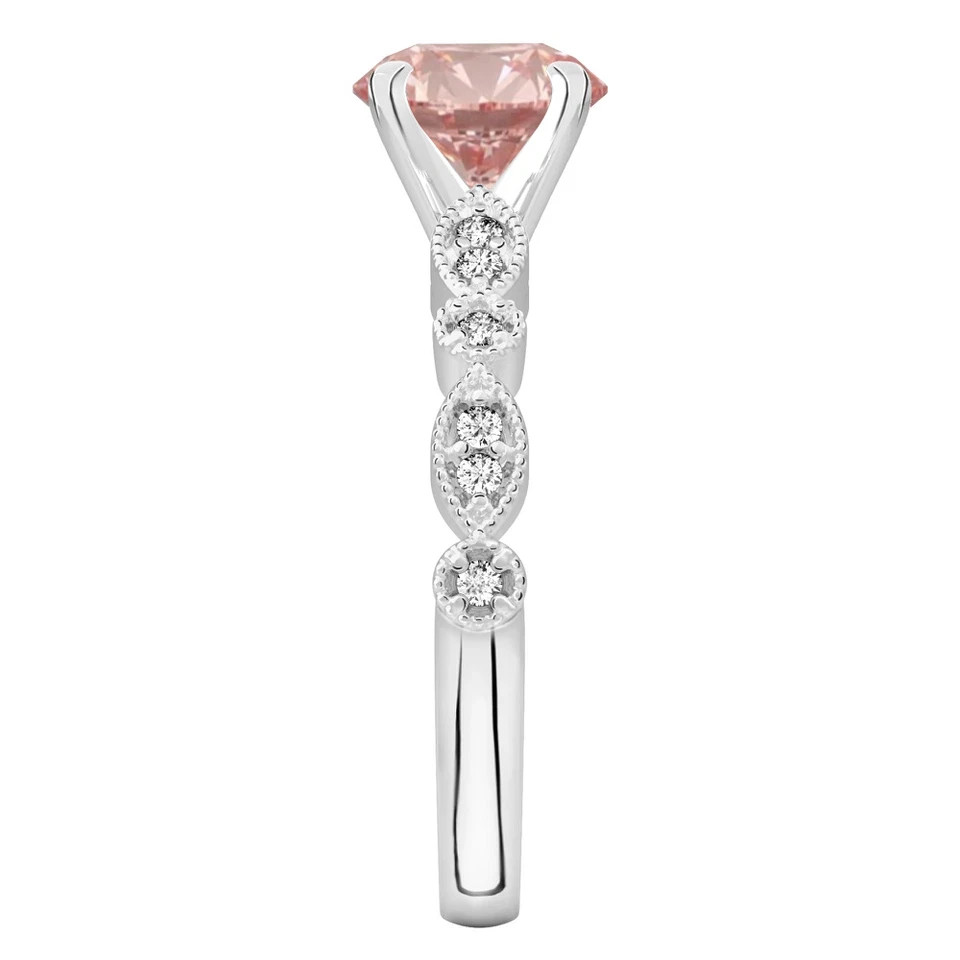 14K White Gold Round Cut Morganite & Diamond 2.20 Carat Luxurious Ring