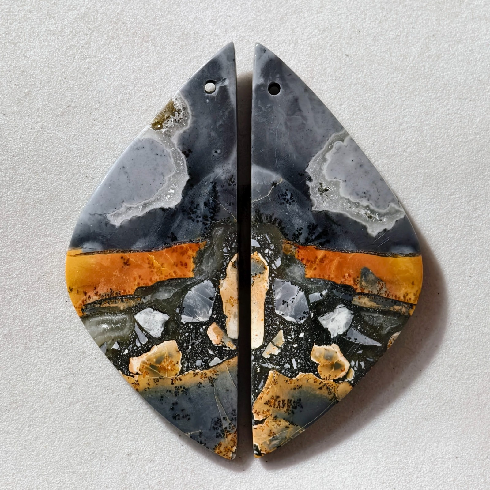 56 Cts Natural Maligano Jasper Drilled Pair Cabochon Gemstone 47.7×19.7 MM