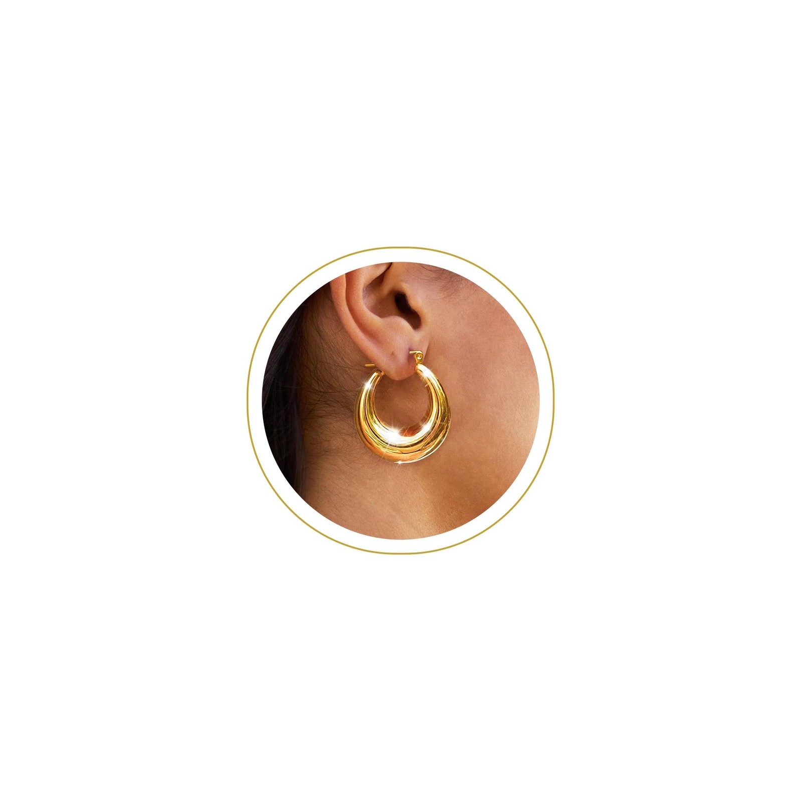 Tewiky Chunky Gold Earrings for Women, 14k 25 millimeters, oval hoop earrings