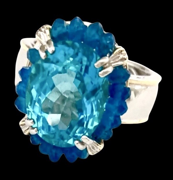 GEMS EN VOGUE Sterling Silver Gold Plated PARAIBA COLOR TOPAZ~NEON APATITE Ring