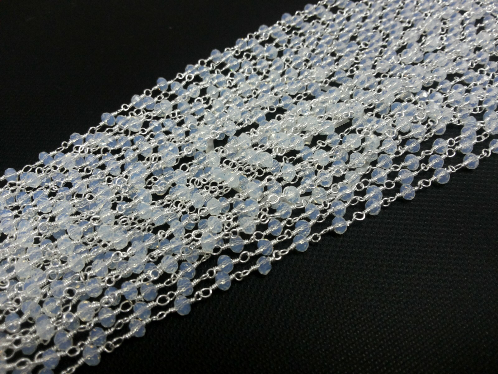 10 Feet Opal Quartz Rondelle Faceted 3-4mm Beads Rosary Chain Silver Wire