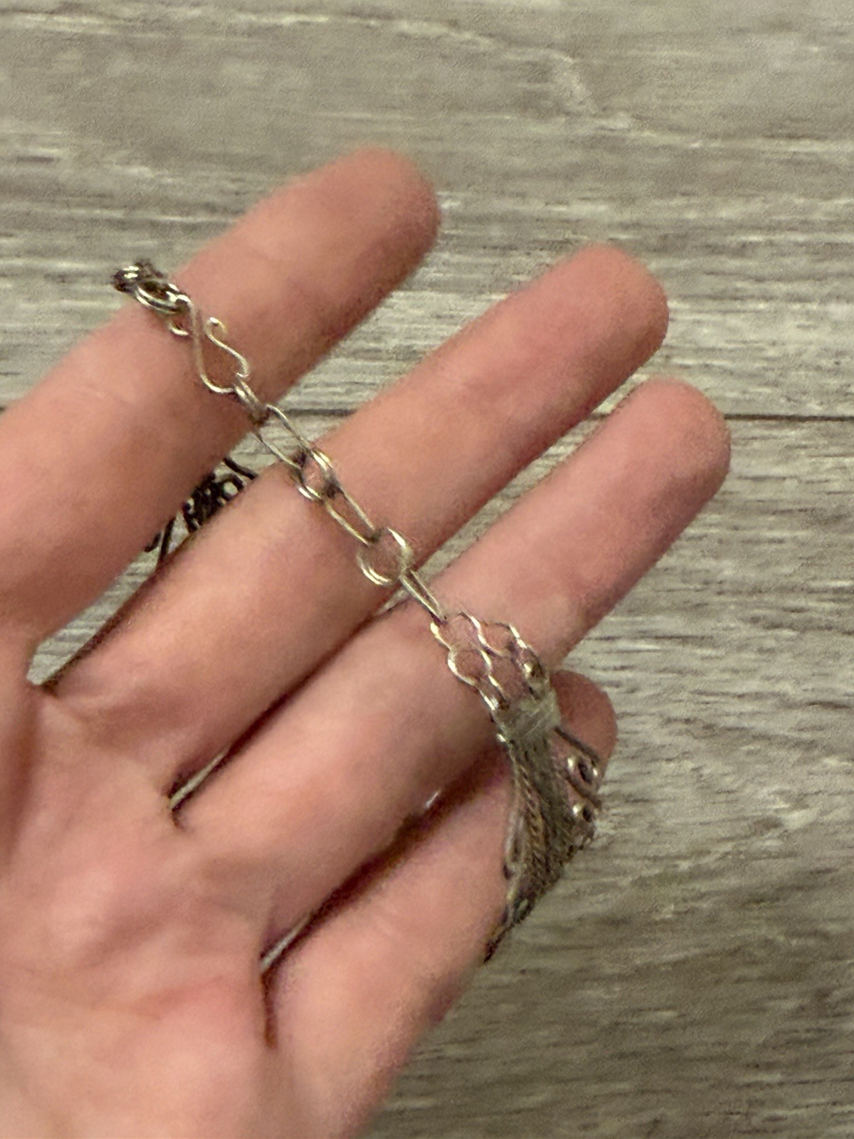 Silver Tone Wire Wrap Cable Chain Bracelet Round Brown & White Stone, 7in