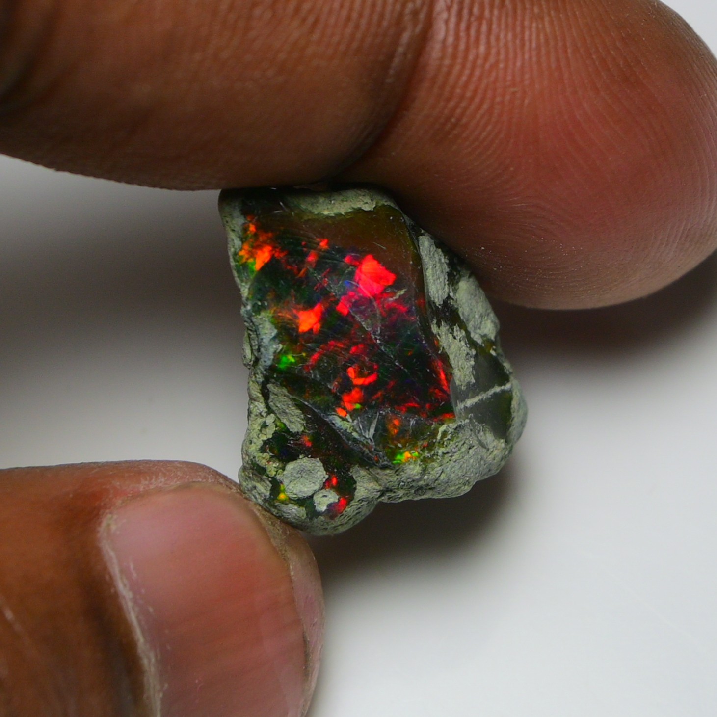 12ct Natural Black Opal Rough Ethiopian, Fire Opal Gemstone, 20x16MM Welo Opal