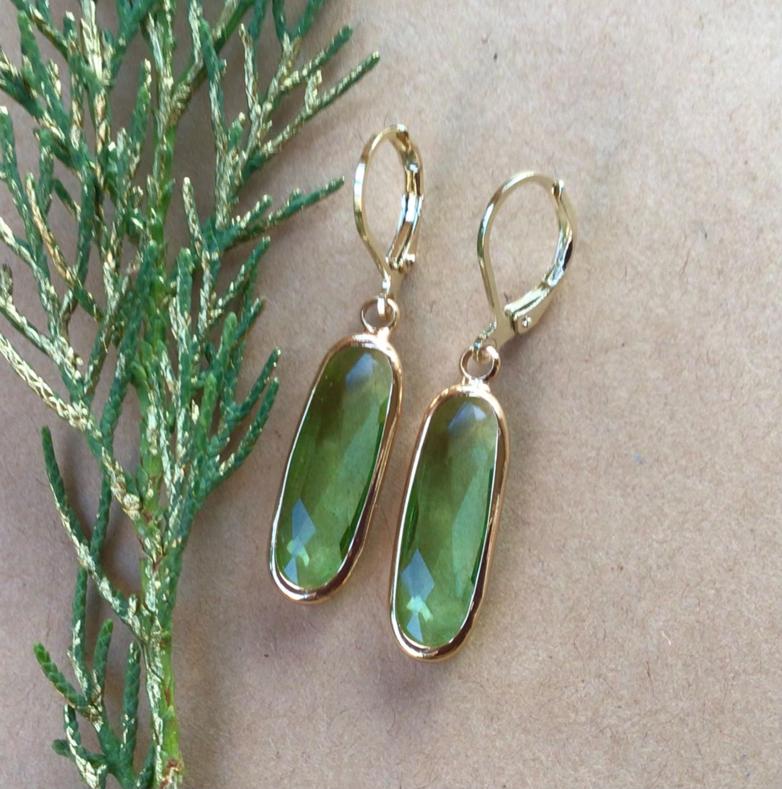 Green Peridot Quartz gold filled Sundance charm drop earrings Artisan Jewelry