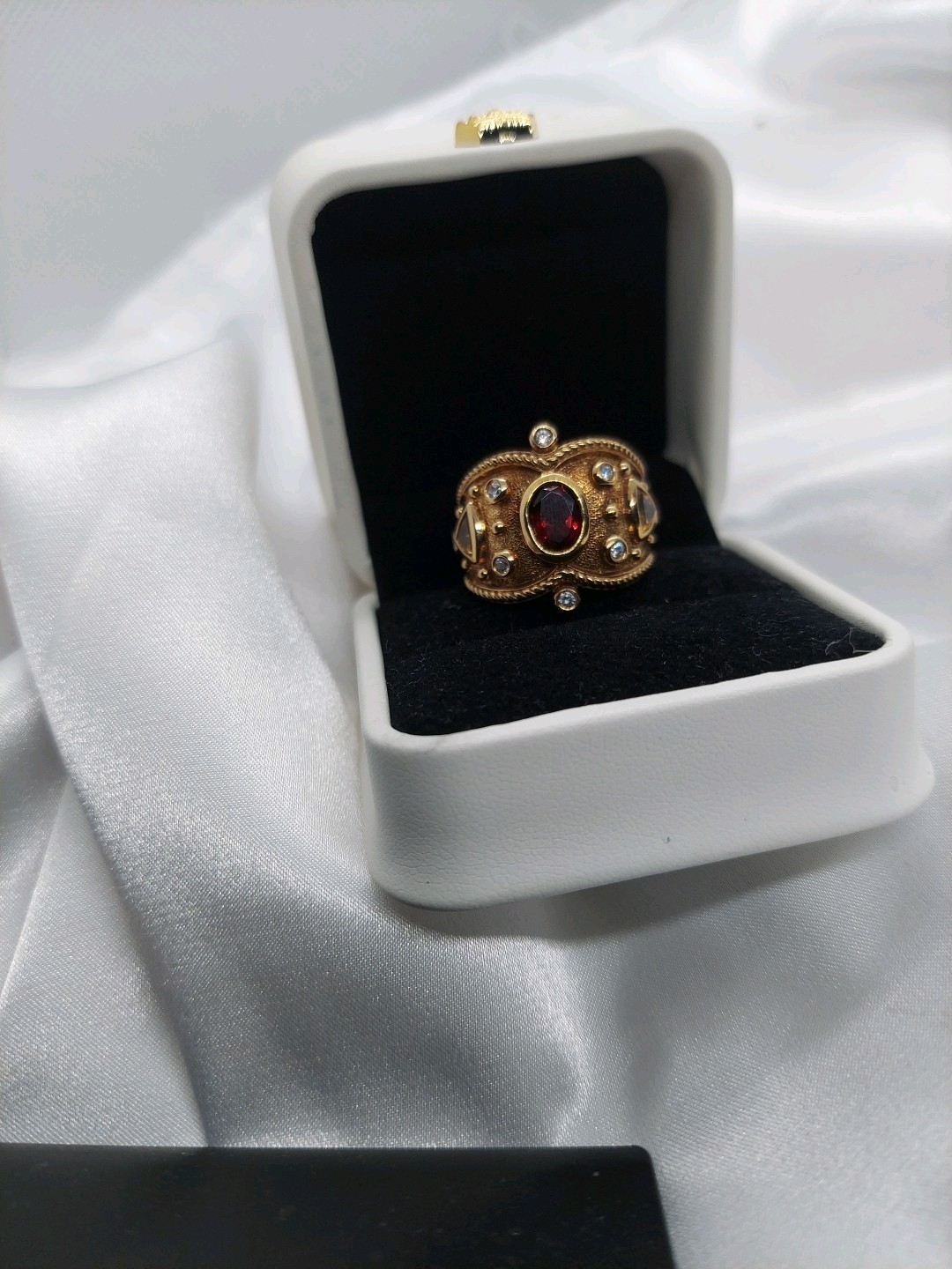 18k On Sterling Garnet Lemon Citrine Byzantine Etruscan Ring Sz10 Ross Simon’s