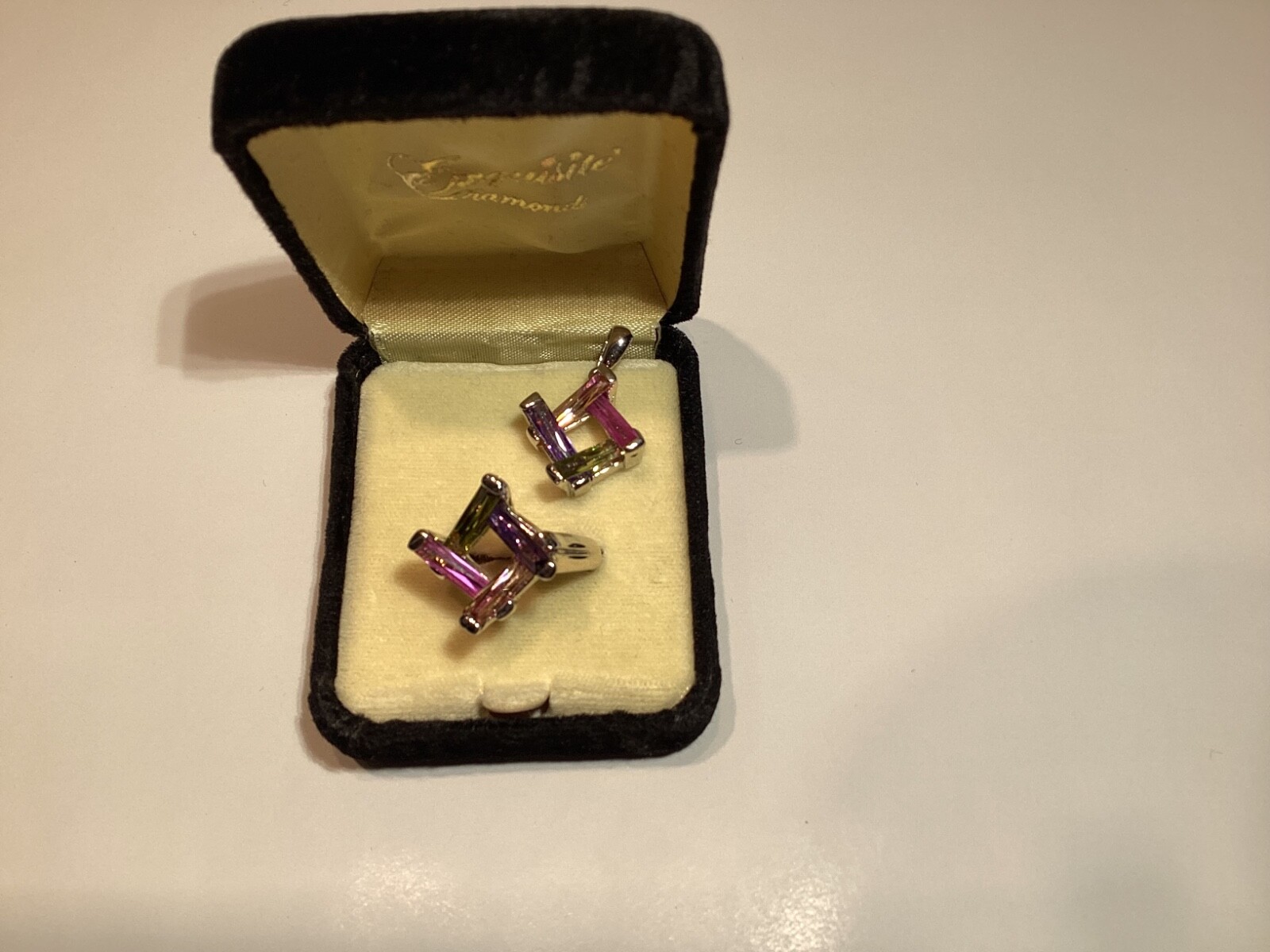Multicolor Gemstone Ring and Matching Pendant in White Gold