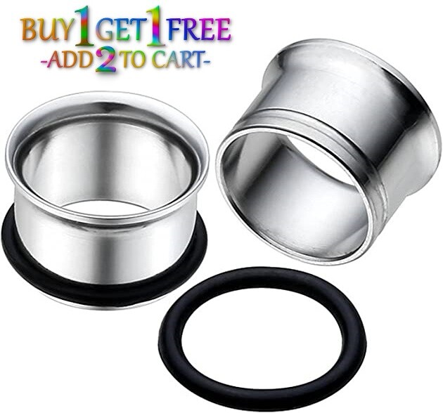 Pair 8g-50mm STAINLESS STEEL SINGLE FLARE TUNNELS Gauges Solid Body Plugs 3056