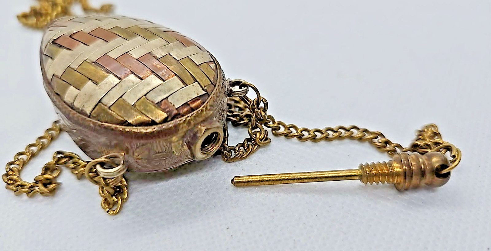 Vintage Perfume Bottle Necklace Pendant Chatelaine Woven Mixed Metal Flask 41g