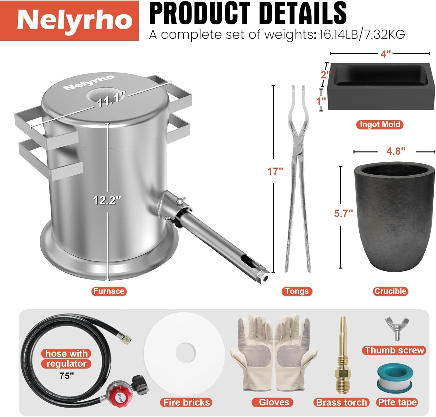 6KG Propane Metal Melting Furnace Kit Gold Silver Copper Aluminum Casting Forge