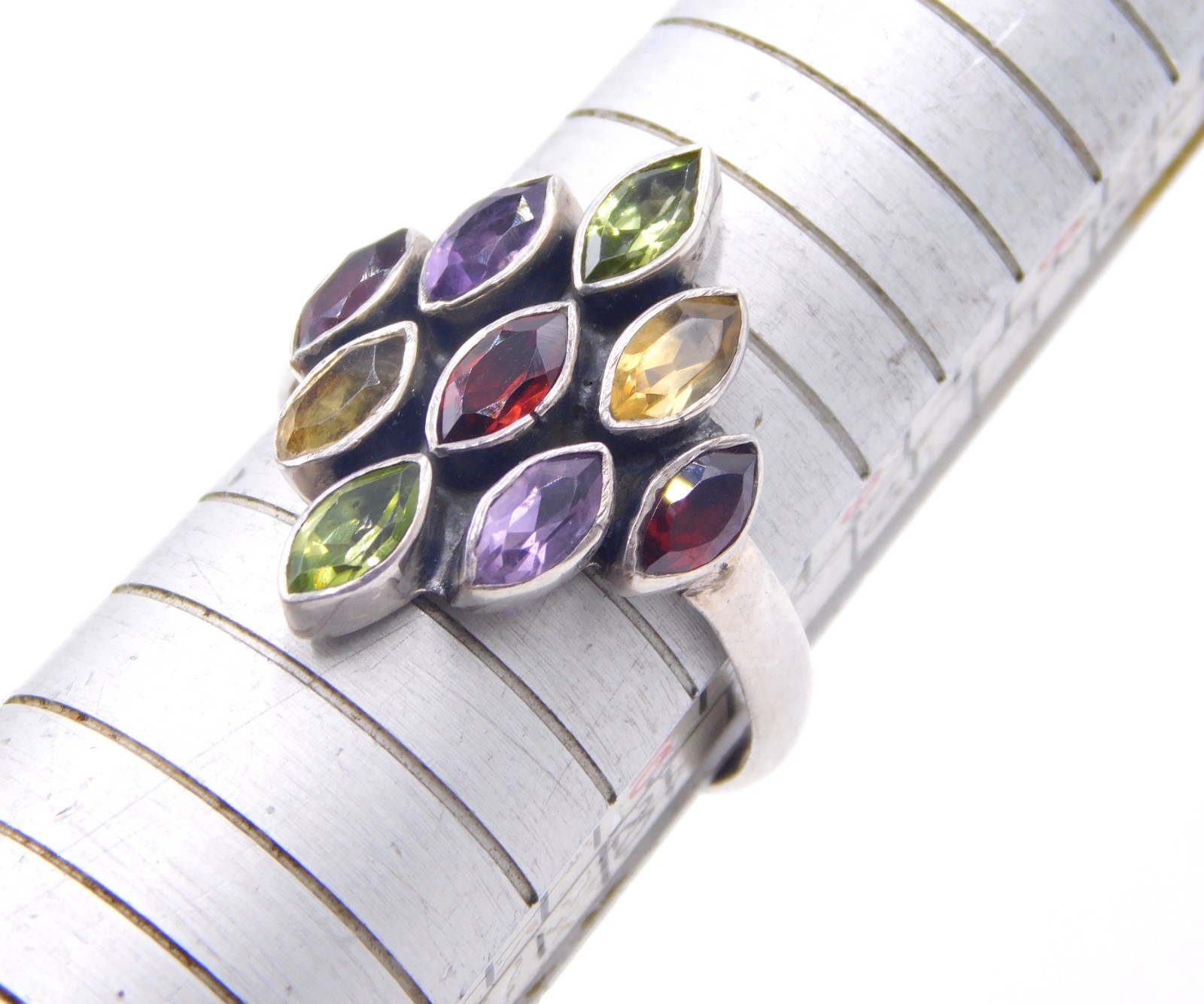 4.40 Gm 925 Sterling Silver Natural Multi Cut Gemstone Handmade Ring Size 10″