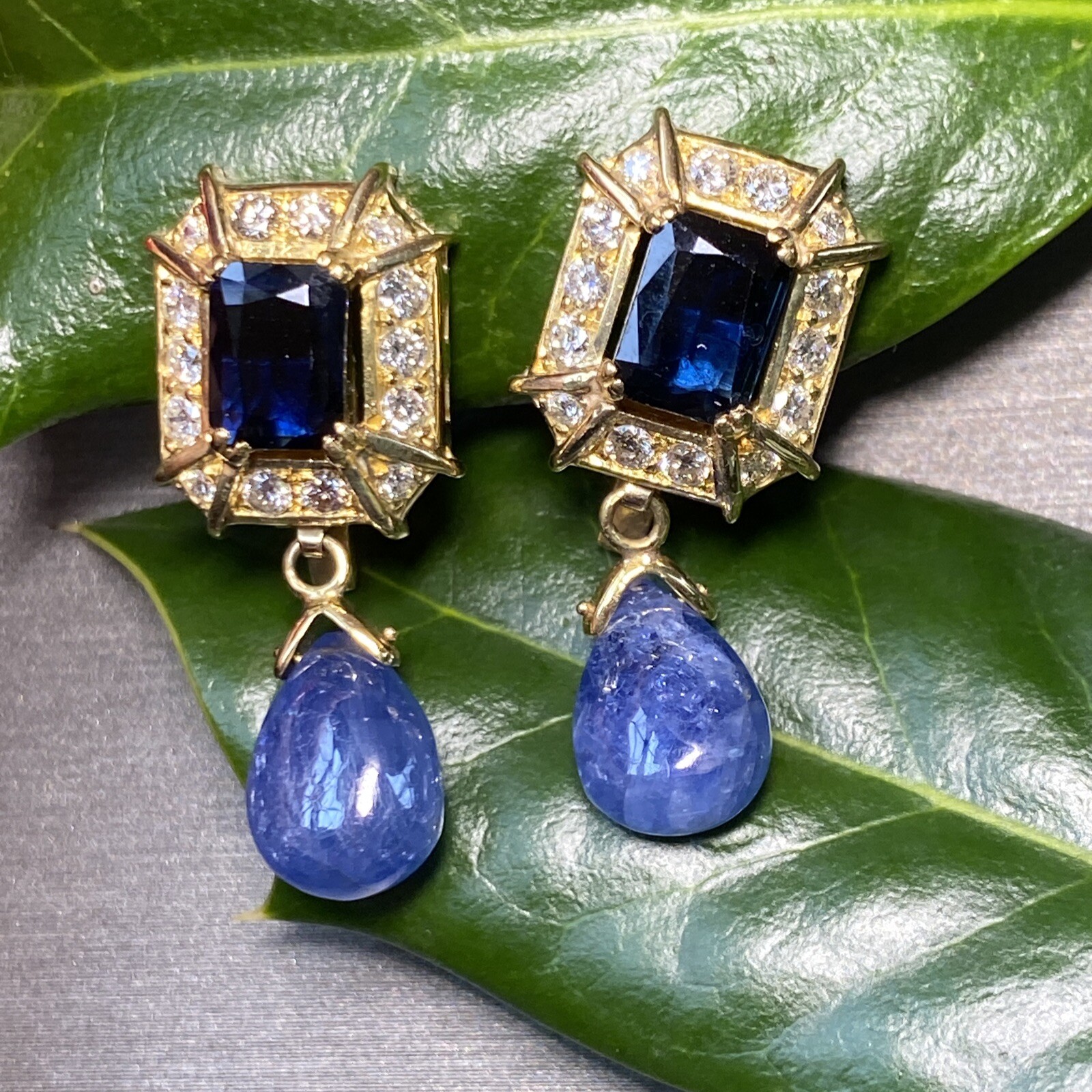 Vintage Diamond Sapphire Earrings Estate Fine Jewelry Pre-Owned