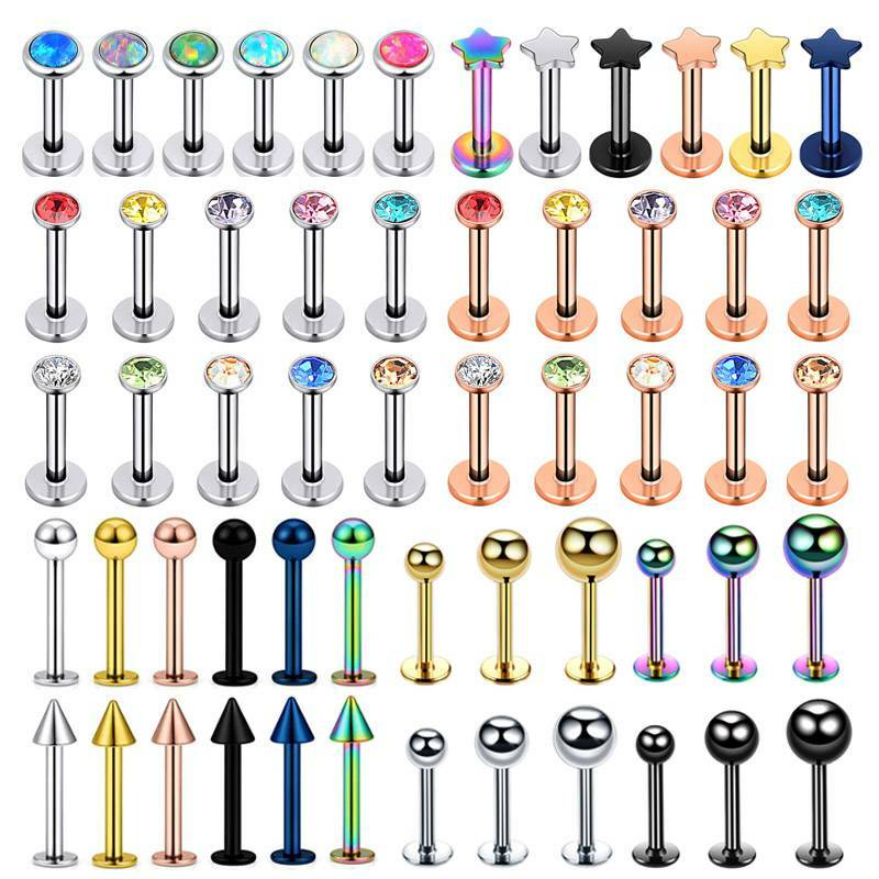 50pcs 5/16″ 16g Crystal Gem Ball Labret Monroe Stud Lip Ring Tragus Ear Piercing