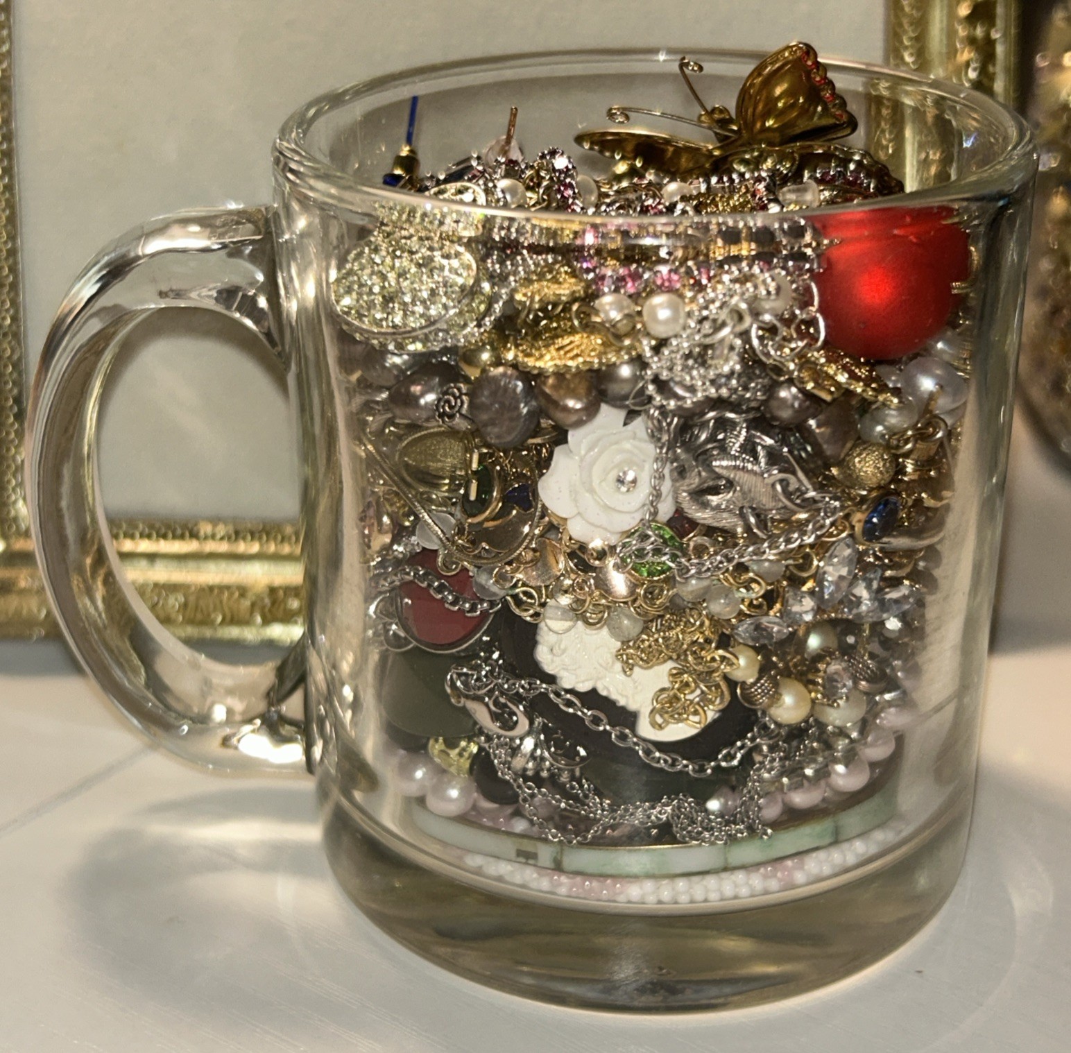 Curated All Dainty Mystery Jewelry In Vintage Starbucks Mug 3.75” All Wearable